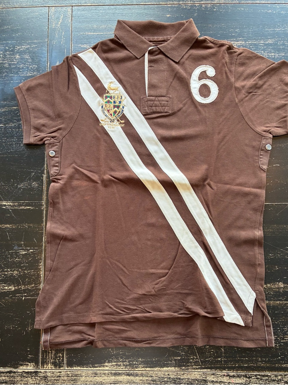 Ralph Lauren Brown Polo with White Diagonal Stripes & Number 6 - Limited Edition